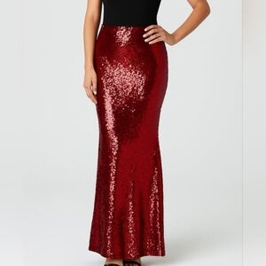 NWT. Johnny Wujek Elegant Red Sequin Maxi Skirt